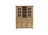 Danube Wooden Large Buffet Hutch with 2 main doors on top and three shelves, 3 middle drawers and 3 cupboards door on bottom half on white background